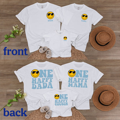 Custom One Happy Dude 1st Birthday Bodysuit Smiley Face Outfit Groovy Yellow Sunglasses Design Baby Infant Party Gift Soft Cotton Apparel