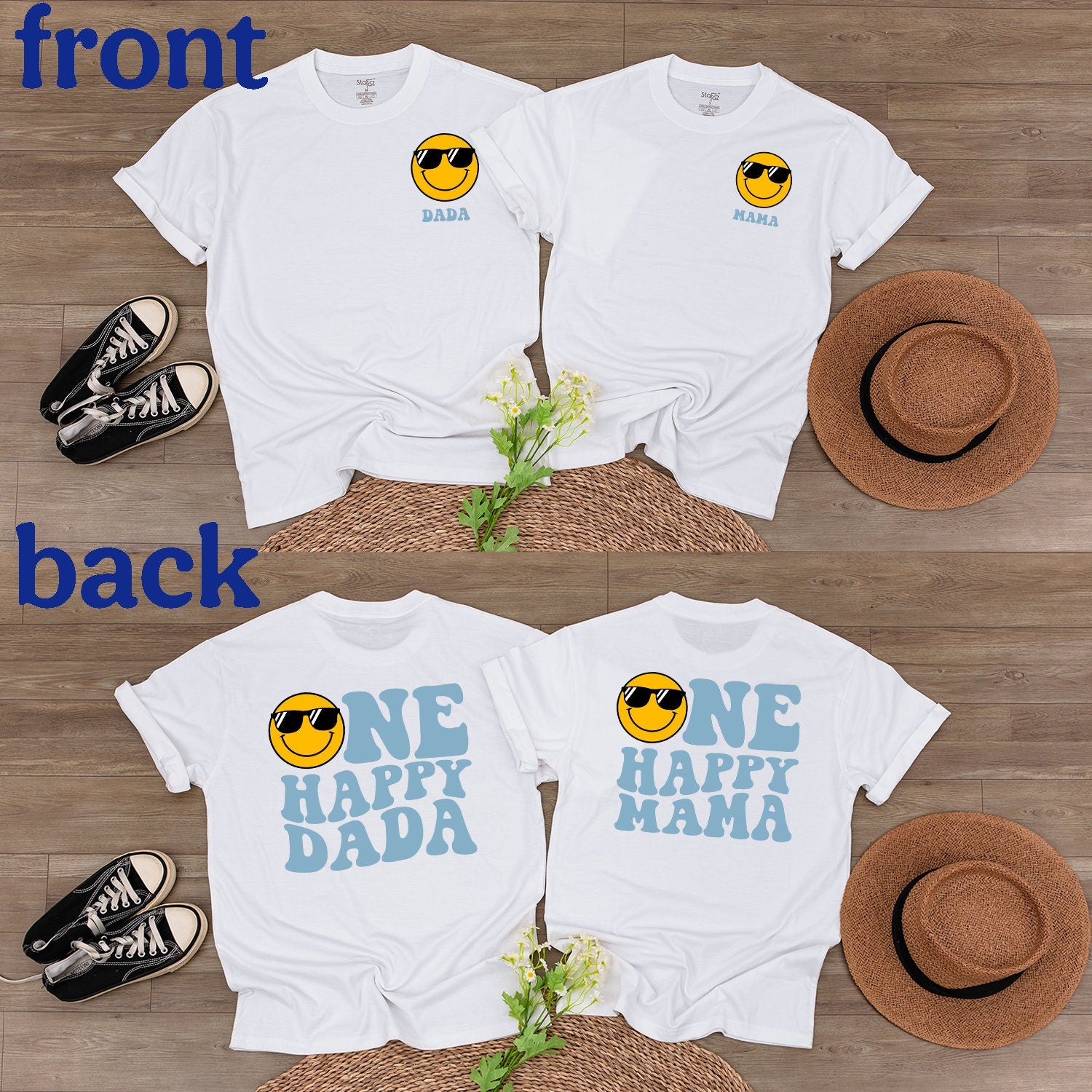 Custom One Happy Dude 1st Birthday Bodysuit Smiley Face Outfit Groovy Yellow Sunglasses Design Baby Infant Party Gift Soft Cotton Apparel