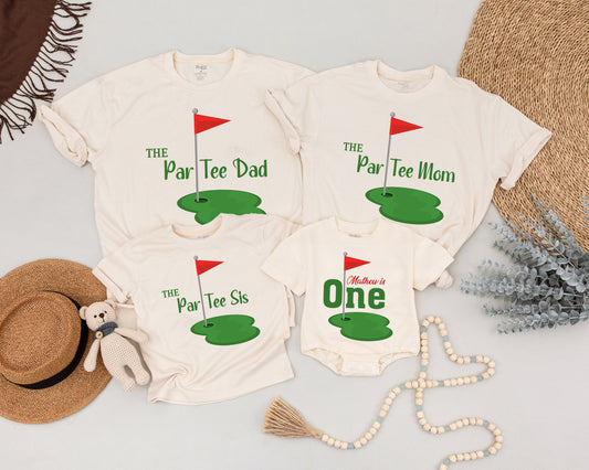 Matching Par Tee Dad, Mom, Sis Golf Birthday Shirts for Baby's First Birthday! Hole in One Party Outfit