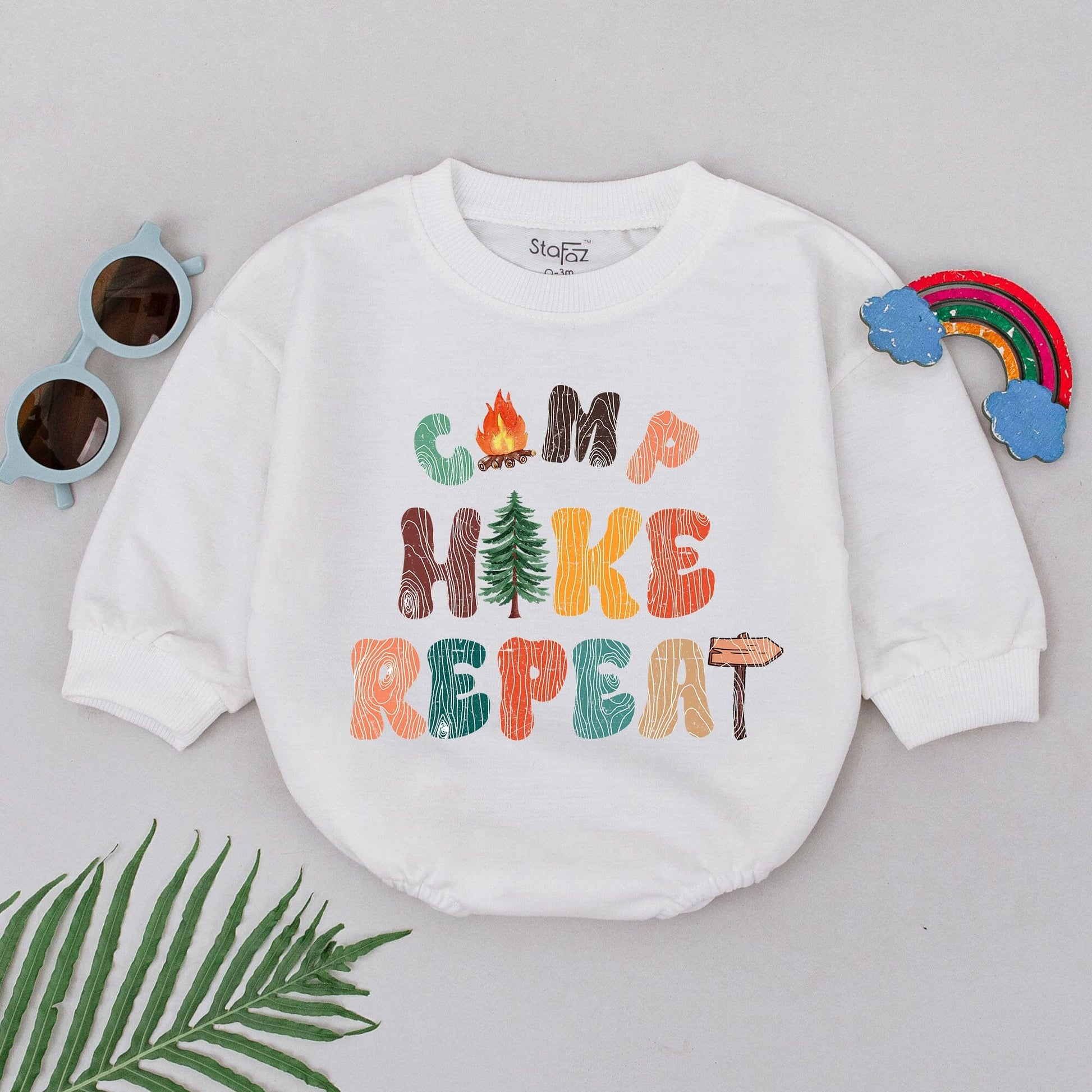 Retro Camp Hike Repeat Baby Romper Vintage Woodgrain Adventure Bodysuit Outdoor Lover Tiny Adventurer Outfit