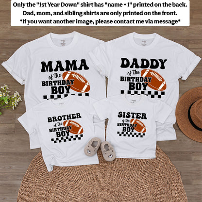 Personalized Football 1st Year Down Retro Checkered Baby Boy First Birthday Bodysuit for Family Matching Game Day Outfit with Child's Name