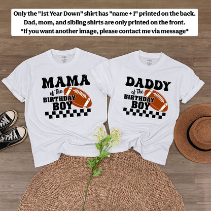 Personalized Football 1st Year Down Retro Checkered Baby Boy First Birthday Bodysuit for Family Matching Game Day Outfit with Child's Name