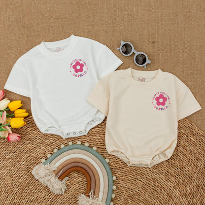 Custom Daddy's Little Lady Romper Retro Floral Stars Toddler Girl Bodysuit Baby Girl Outfit First Birthday Gift