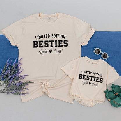 Personalized Limited Edition Auntie Bestie Shirt Custom Names Matching Baby and Auntie Tee for Friendship Day Gift Soft Comfortable