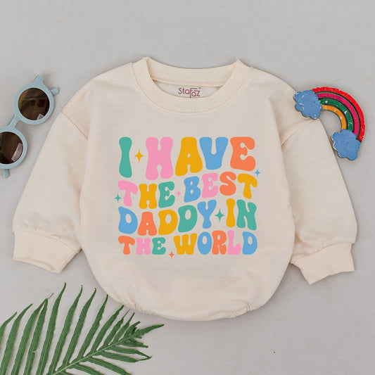 Daddy's Girl Baby Romper Wavy Retro Design with Bright Teal Pink Orange Blue Colors and Starbursts Perfect Father's Day Gift for Daughter