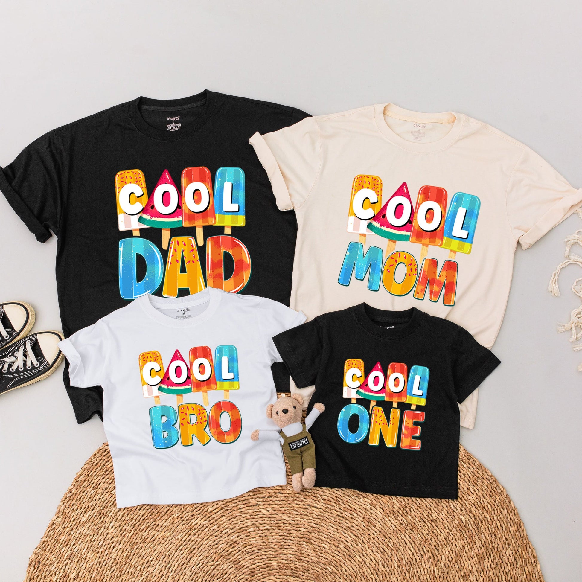 Cool One Baby Bodysuit & Matching Family Ice Cream Birthday Shirts, First Birthday Boy Outfit, Summer Party, Gift