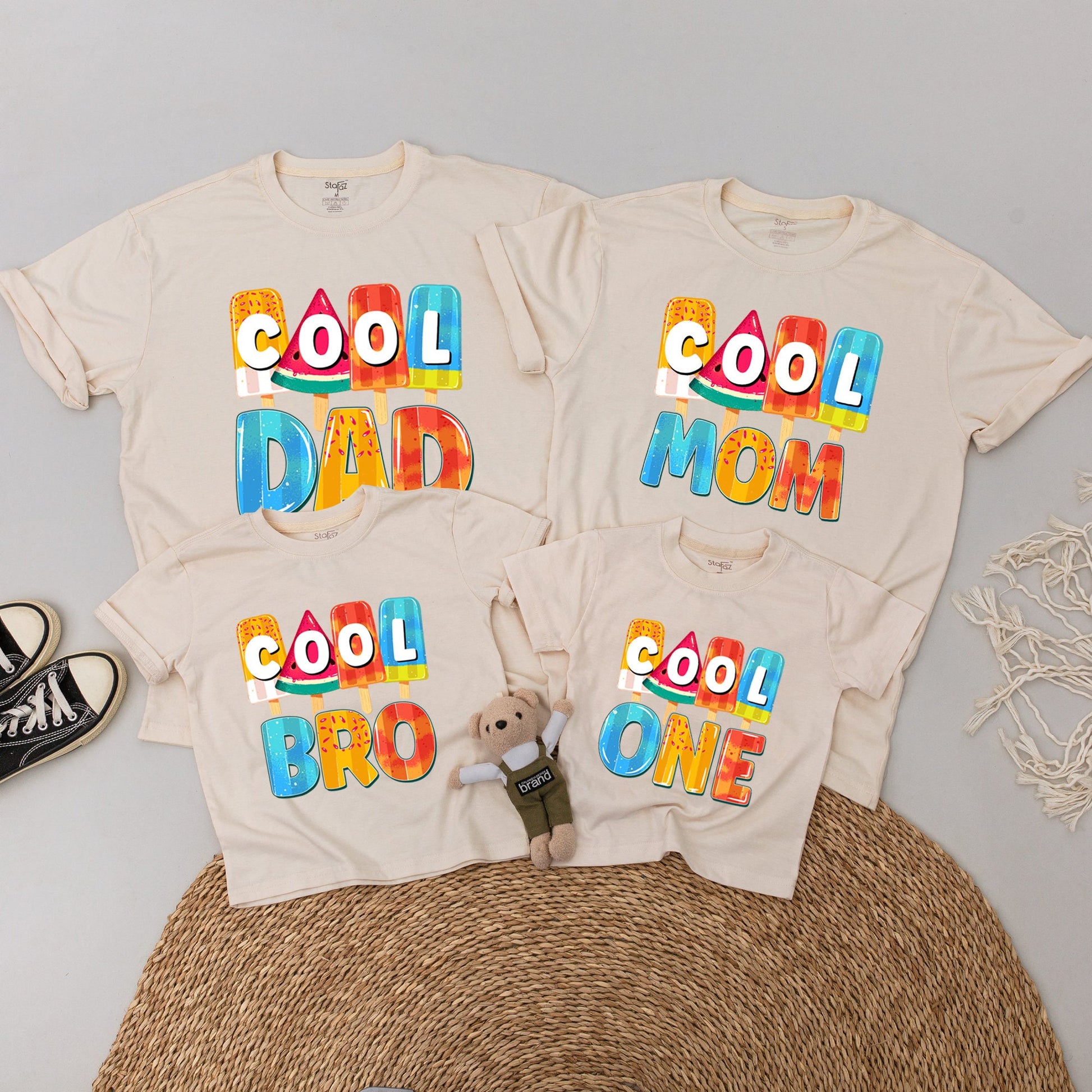 Cool One Baby Bodysuit & Matching Family Ice Cream Birthday Shirts, First Birthday Boy Outfit, Summer Party, Gift