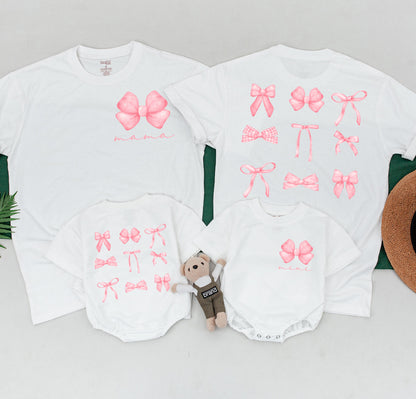 Matching Pink Bow Shirts: Mommy & Me Soft Girl Family Tees