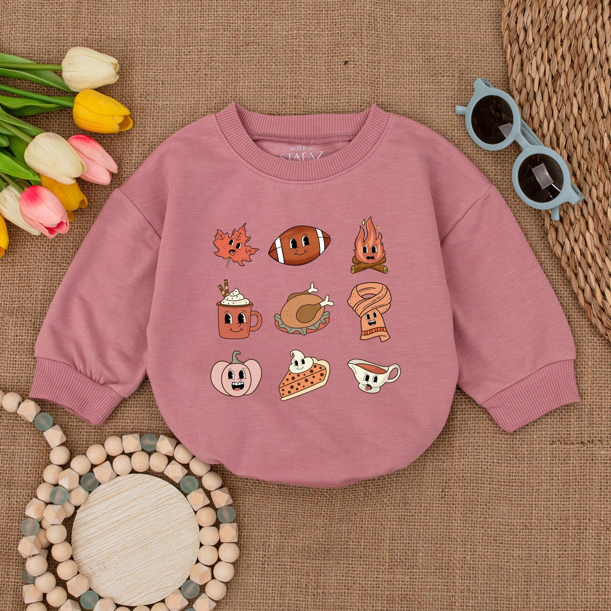 Retro Thanksgiving Baby Romper | Fall Bodysuit | Autumn Outfit