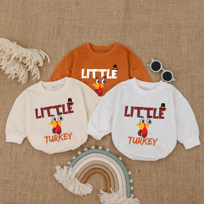 Little Turkey Baby Outfit Cute Cartoon Turkey First Thanksgiving Bubble Romper Baby Shower Gift for Boys Girls Fall Pumpkin