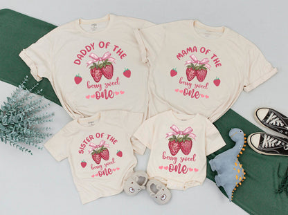 Strawberry Themed Family Matching Shirts for Berry Sweet 1st Birthday