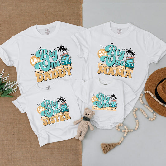 The Big One 1st Birthday Boy Surf Family Matching Outfits Custom Mommy and Me Shirts Surfer Wave Ocean Beach Celebration Bodysuit