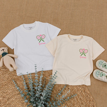 Custom Tennis Sister Romper Baby Girls Toddler T-Shirt Big Sister Era Bodysuit Toddler Girl Outfit Tennis Announcement