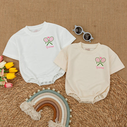 Custom Tennis Sister Romper Baby Girls Toddler T-Shirt Big Sister Era Bodysuit Toddler Girl Outfit Tennis Announcement