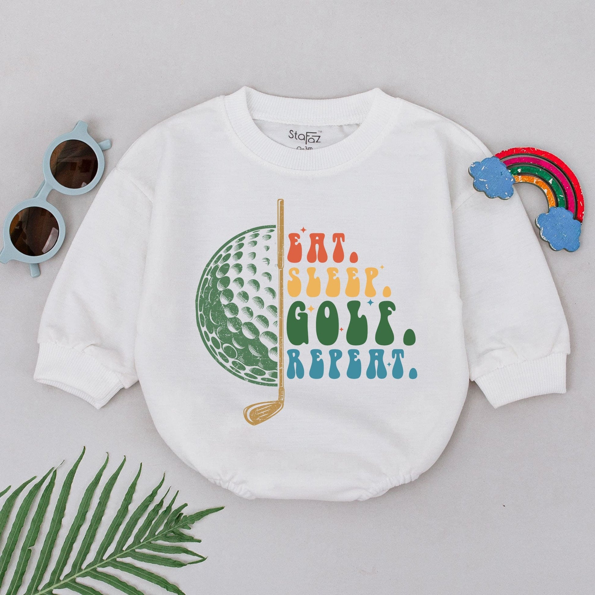 Eat Sleep Golf Repeat Baby Boy Romper Retro Future Golfer Bodysuit Newborn Outfit, Cute Baby Shower Gift & Father's Day Present