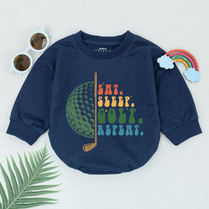 Eat Sleep Golf Repeat Baby Boy Romper Retro Future Golfer Bodysuit Newborn Outfit, Cute Baby Shower Gift & Father's Day Present