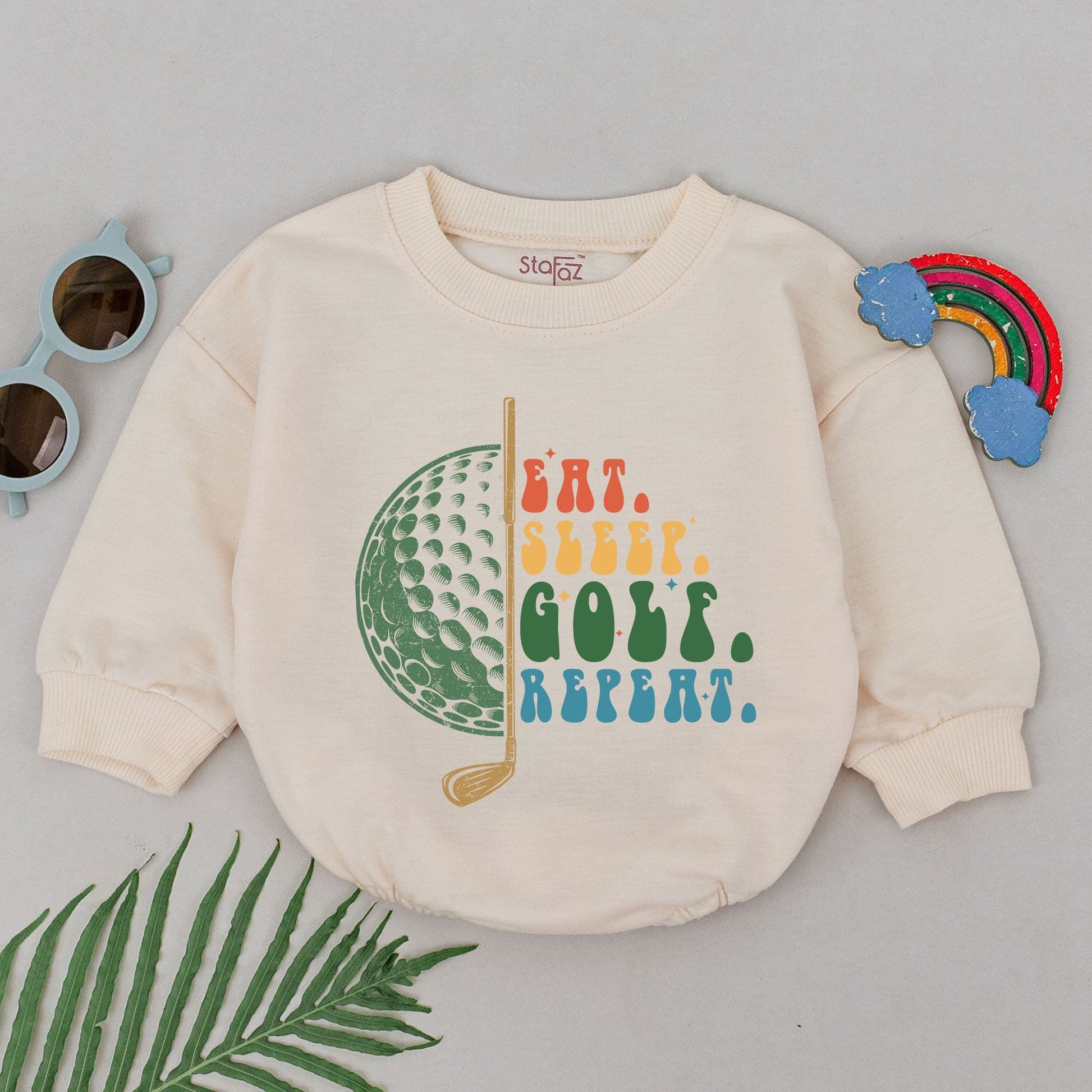 Eat Sleep Golf Repeat Baby Boy Romper Retro Future Golfer Bodysuit Newborn Outfit, Cute Baby Shower Gift & Father's Day Present