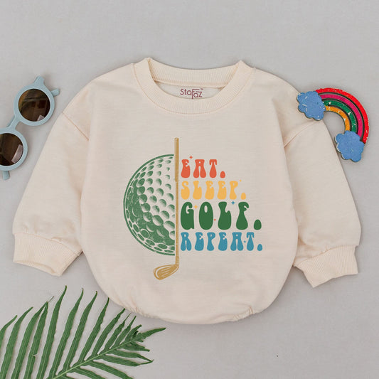 Eat Sleep Golf Repeat Baby Boy Romper Retro Future Golfer Bodysuit Newborn Outfit, Cute Baby Shower Gift & Father's Day Present