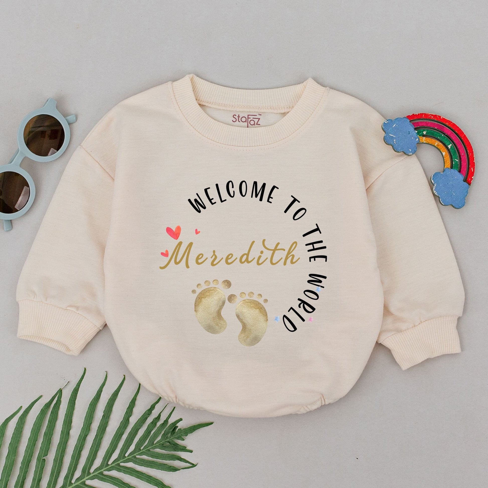 Welcome To The World Personalized Romper Meredith's Footprints Newborn Outfit Sweet Baby Girl Boy Shower Gift Take Home Outfit Custom Bodysuit 134