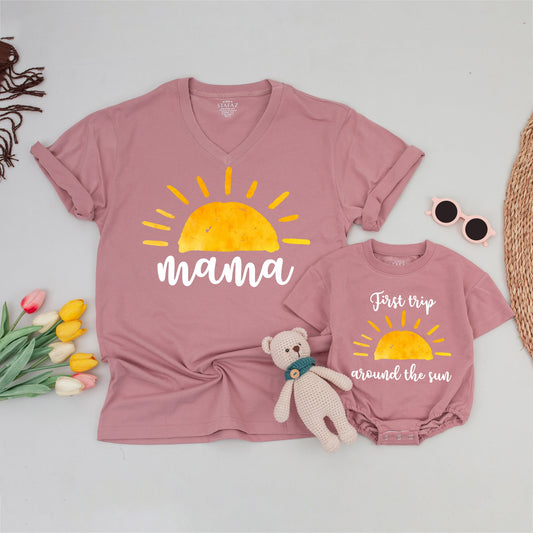 Matching 1st Trip Around the Sun Birthday Shirts Family Outfit - Daddy, Mama, Sister Tees, Sunny Boho Design, 1st Birthday Party