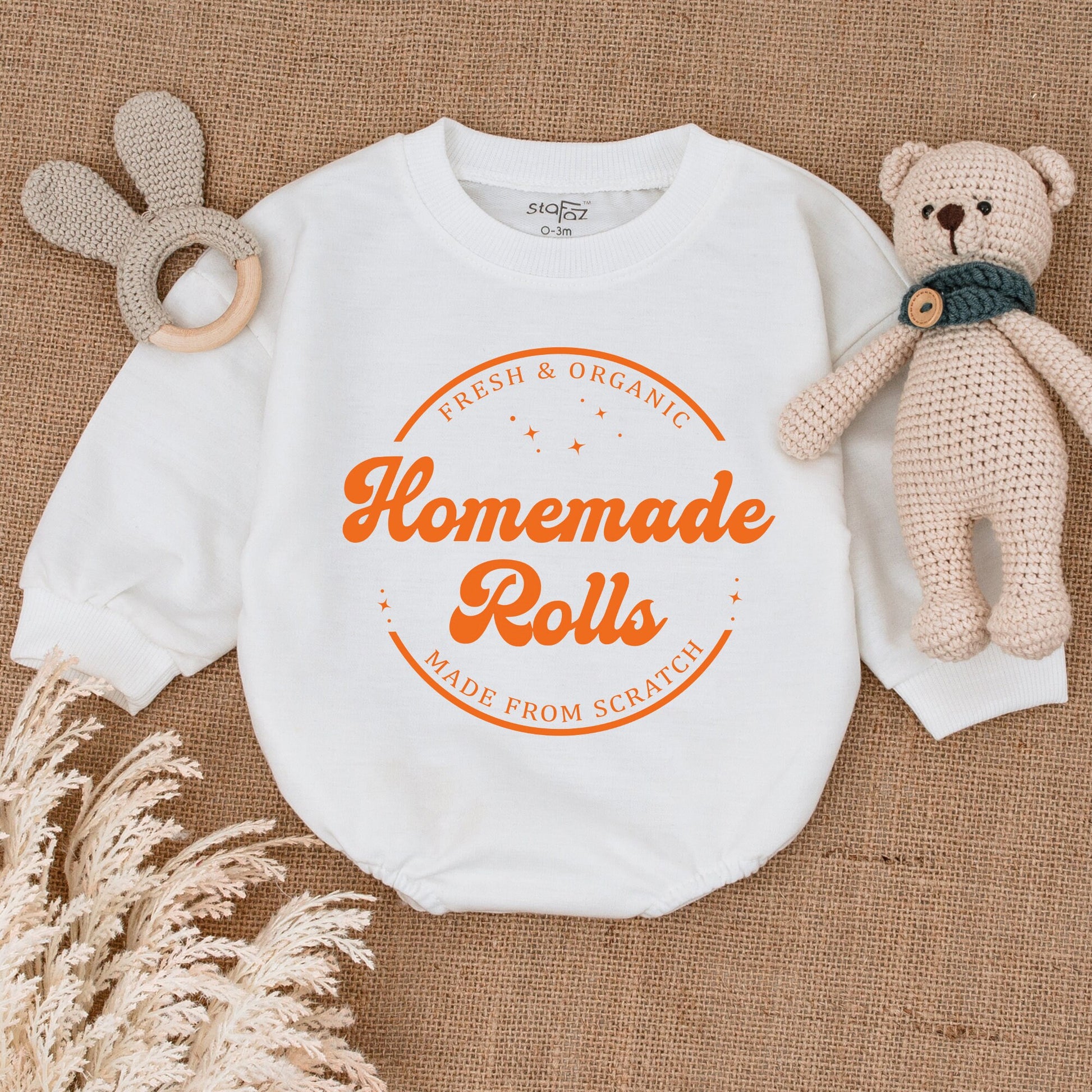 Retro Homemade Rolls Baby Romper Funny Thanksgiving Day Bodysuit Vintage Organic Fall Toddler Sweater Kids Clothes Baby Shower Gift