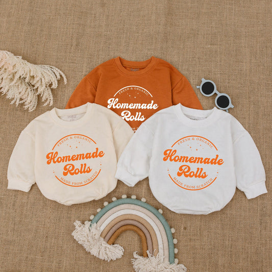 Retro Homemade Rolls Baby Romper Funny Thanksgiving Day Bodysuit Vintage Organic Fall Toddler Sweater Kids Clothes Baby Shower Gift