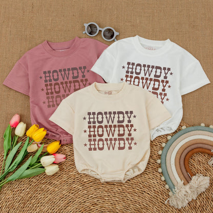 Howdy Bubble Romper Retro Cowboy Bodysuit Baby Girl Western Clothes Newborn Gift Gender Neutral Boho Country Baby Shower Announcement