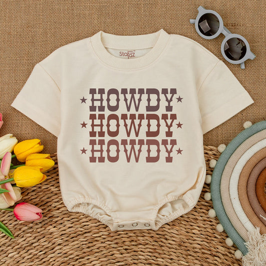 Howdy Bubble Romper Retro Cowboy Bodysuit Baby Girl Western Clothes Newborn Gift Gender Neutral Boho Country Baby Shower Announcement