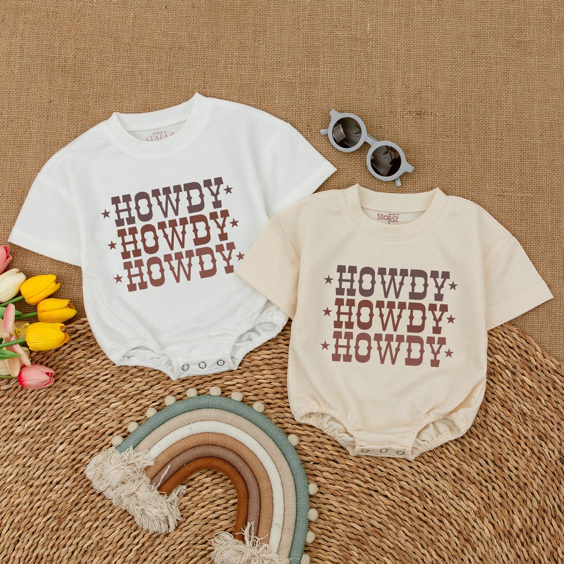 Howdy Bubble Romper Retro Cowboy Bodysuit Baby Girl Western Clothes Newborn Gift Gender Neutral Boho Country Baby Shower Announcement