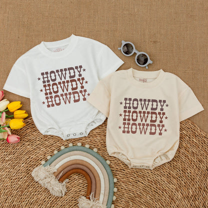 Howdy Bubble Romper Retro Cowboy Bodysuit Baby Girl Western Clothes Newborn Gift Gender Neutral Boho Country Baby Shower Announcement