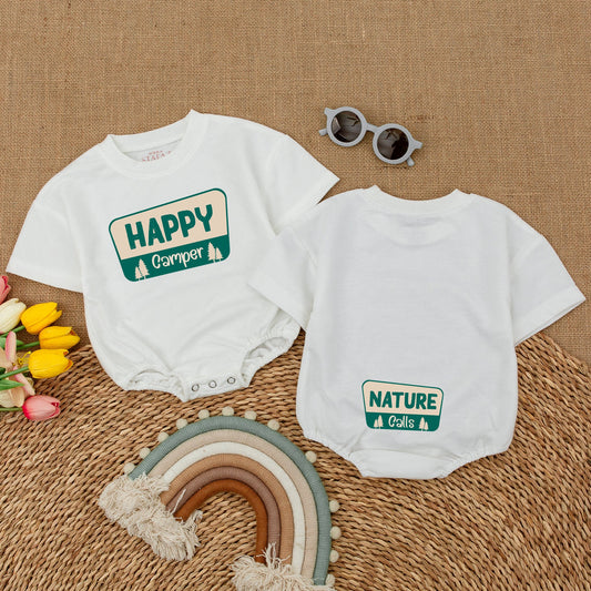 Happy Camper Baby Romper Nature Calls Bodysuit Adventure Infant Camping Vacation Hiking Bubble Romper