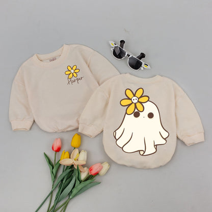 Personalized Harper Baby Romper Cute Yellow Flower Skull Halloween Toddler Bodysuit Newborn Fall Gift 138 Chars