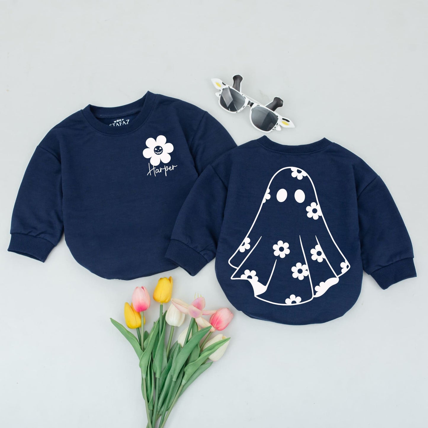Customized Baby Ghost Bubble Romper Halloween Outfit for Toddler Infant Baby First Fall Bodysuit Comfortable Spooky Newborn Gift