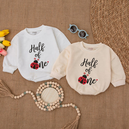 Ladybug Half of One Baby Girl Romper 6 Month Birthday Outfit Red Black Flower Design Half Birthday Bodysuit Gift