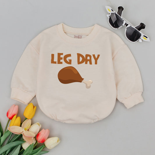 Thanksgiving Baby Romper & Sweater: Funny Turkey Leg Day Outfit