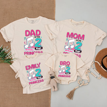 2nd Birthday Girl Musical Shirt, Matching Family Outfit, Pink & Teal Music Notes, Baby Girl Gift, Princess Birthday Singer Cotton Tee