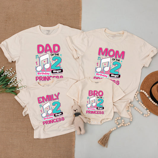 2nd Birthday Girl Musical Shirt, Matching Family Outfit, Pink & Teal Music Notes, Baby Girl Gift, Princess Birthday Singer Cotton Tee