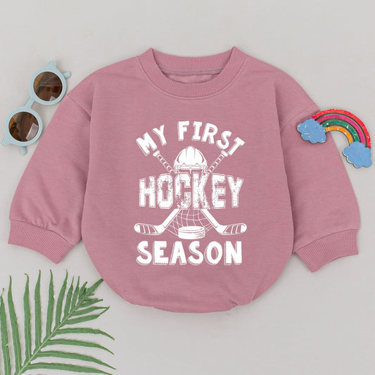 My First Hockey Season Romper Retro Hockey Player Bodysuit Vintage Baby Boy Gift Dad's Little Buddy