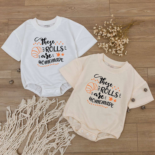 Homemade Rolls Retro Baby Romper & Funny Fall Thanksgiving Bodysuit  