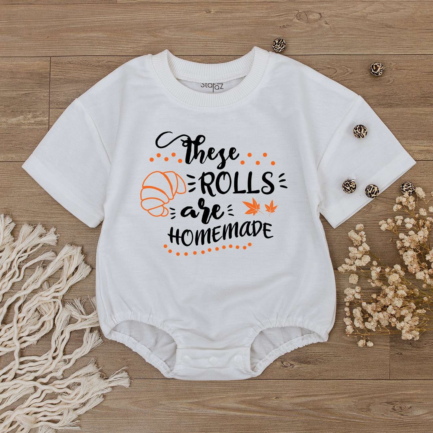 Homemade Rolls Retro Baby Romper & Funny Fall Thanksgiving Bodysuit  