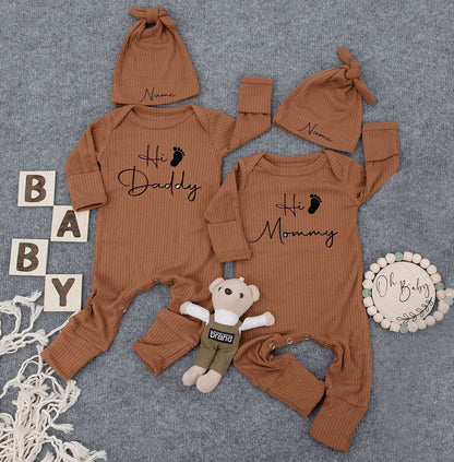 Unisex Twin Outfits, Custom Name Twin Baby Sets, Hi Daddy/Mommy Newborn Twin Outfits, Gift for Baby Twins