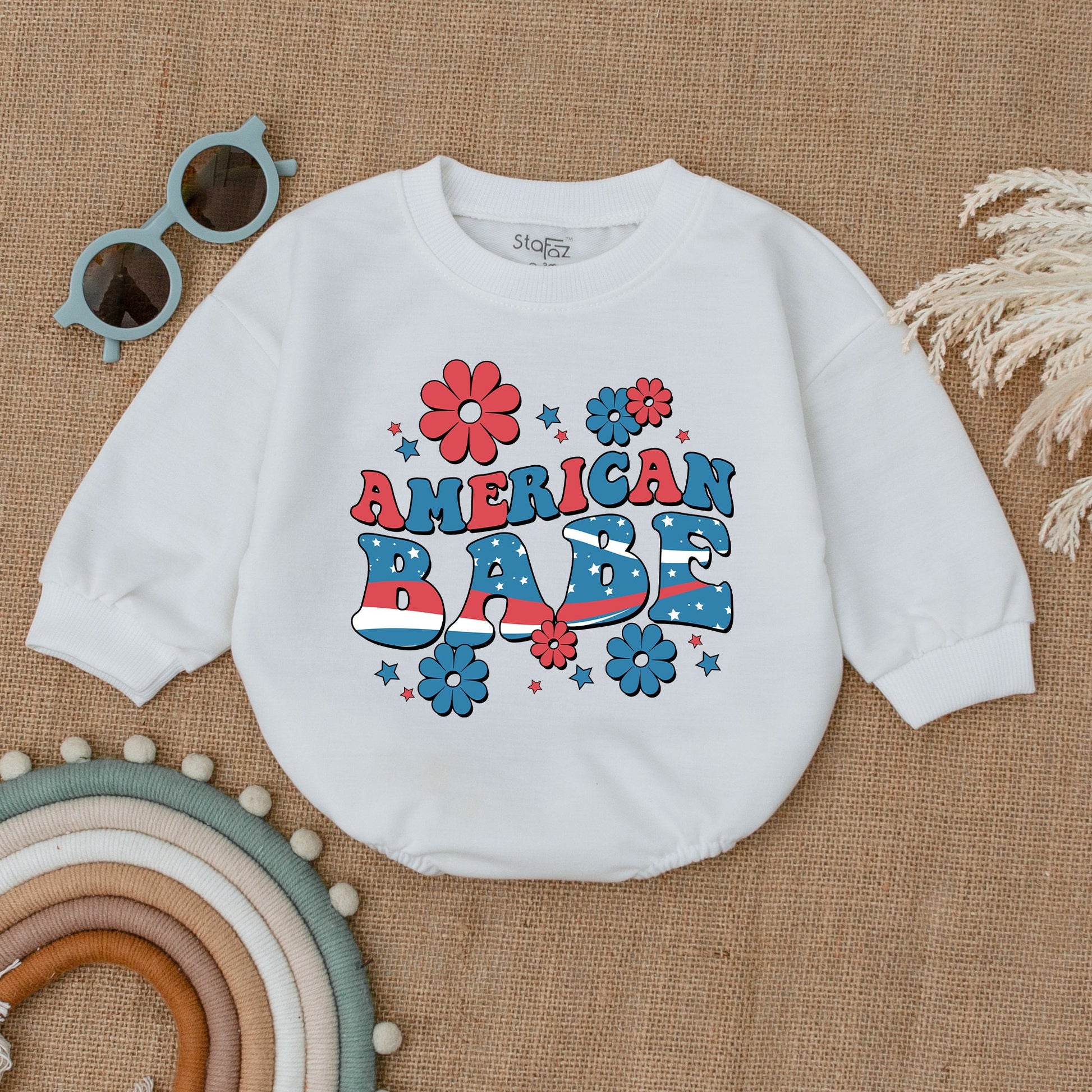 Retro American Baby Romper – Cute Patriotic 4th of July Bodysuit