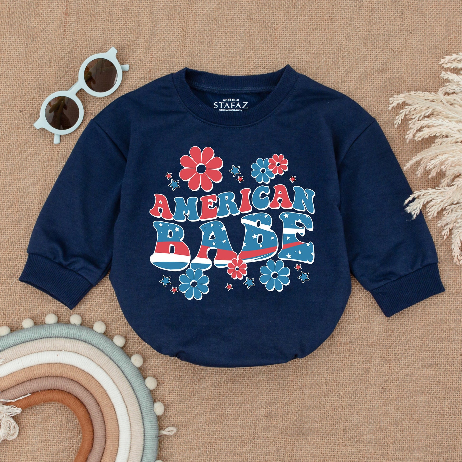 Retro American Baby Romper – Cute Patriotic 4th of July Bodysuit