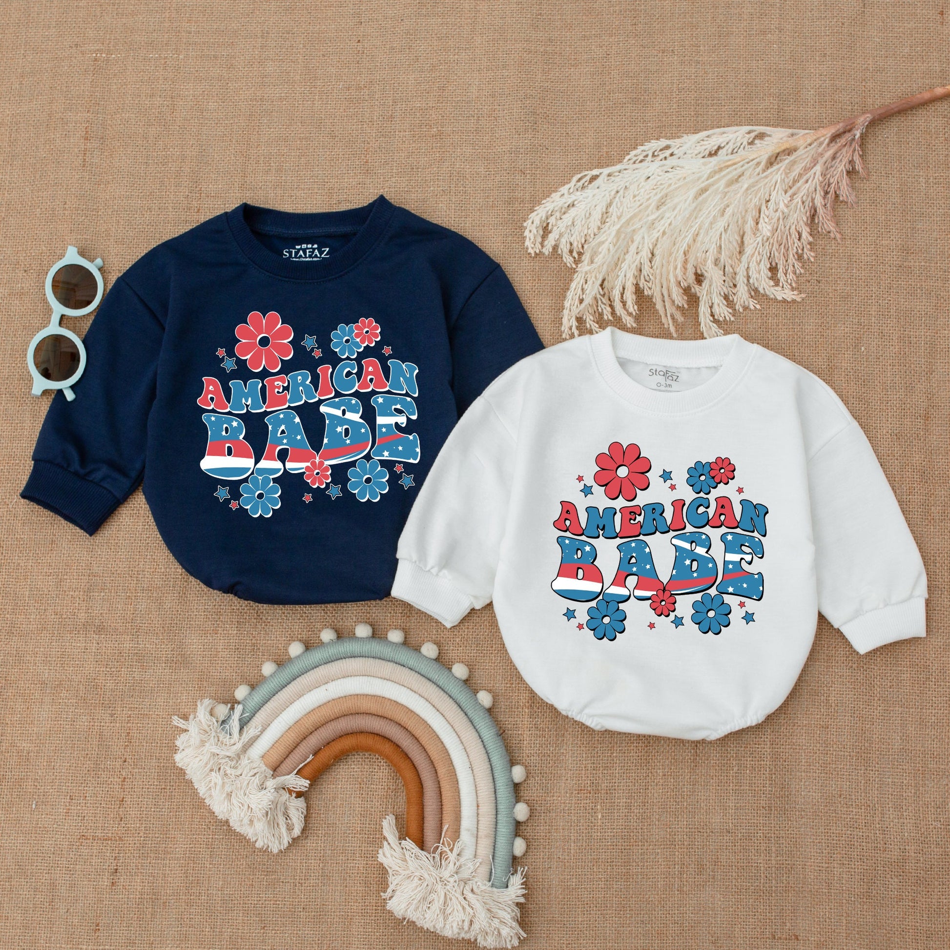 Retro American Baby Romper – Cute Patriotic 4th of July Bodysuit