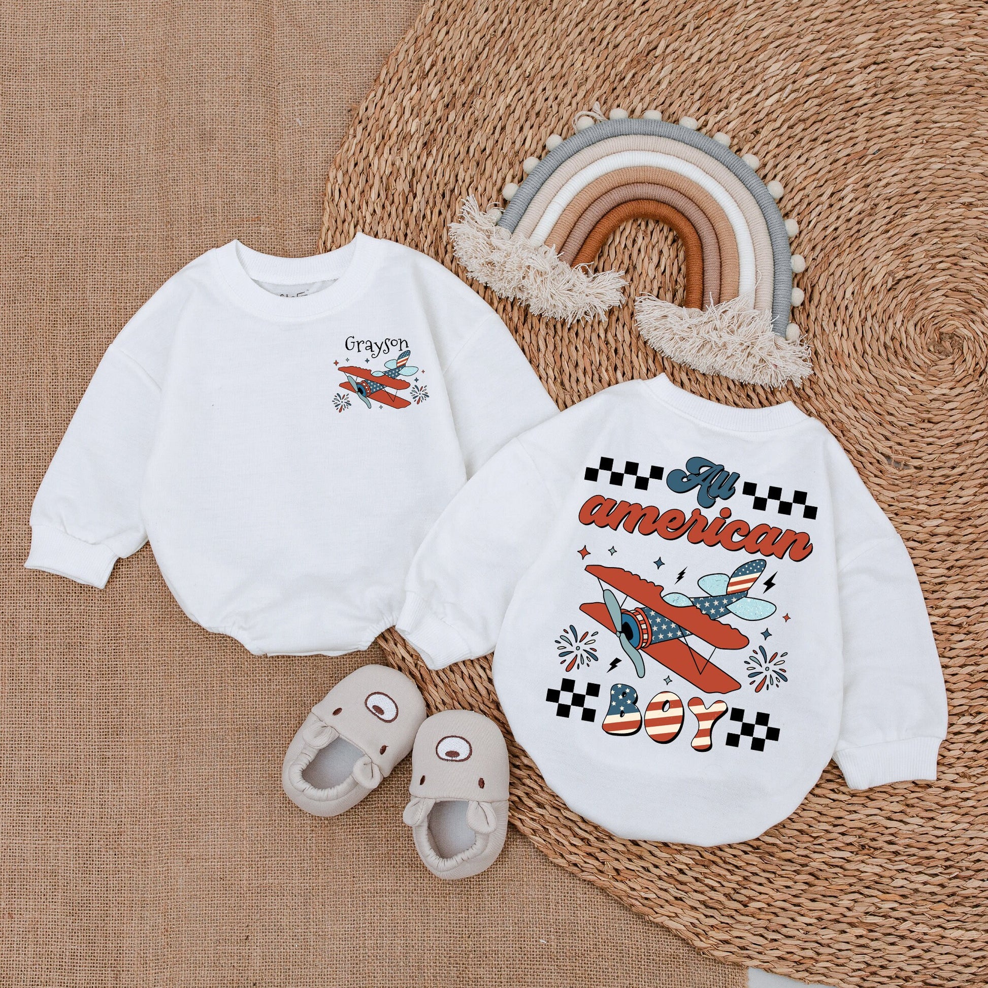 Retro Patriotic Baby Romper - 4th of July Newborn Bodysuit