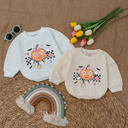 Retro Groovy Halloween Baby Romper – Cute Fall Baby Shower Gift  
