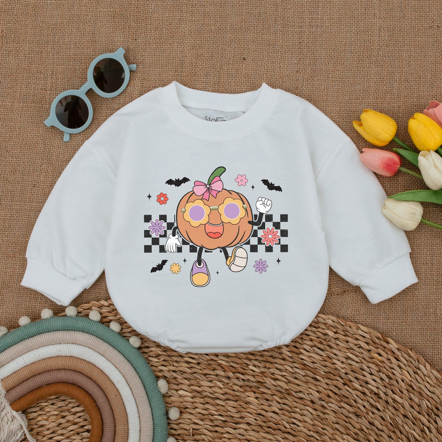 Retro Groovy Halloween Baby Romper – Cute Fall Baby Shower Gift  