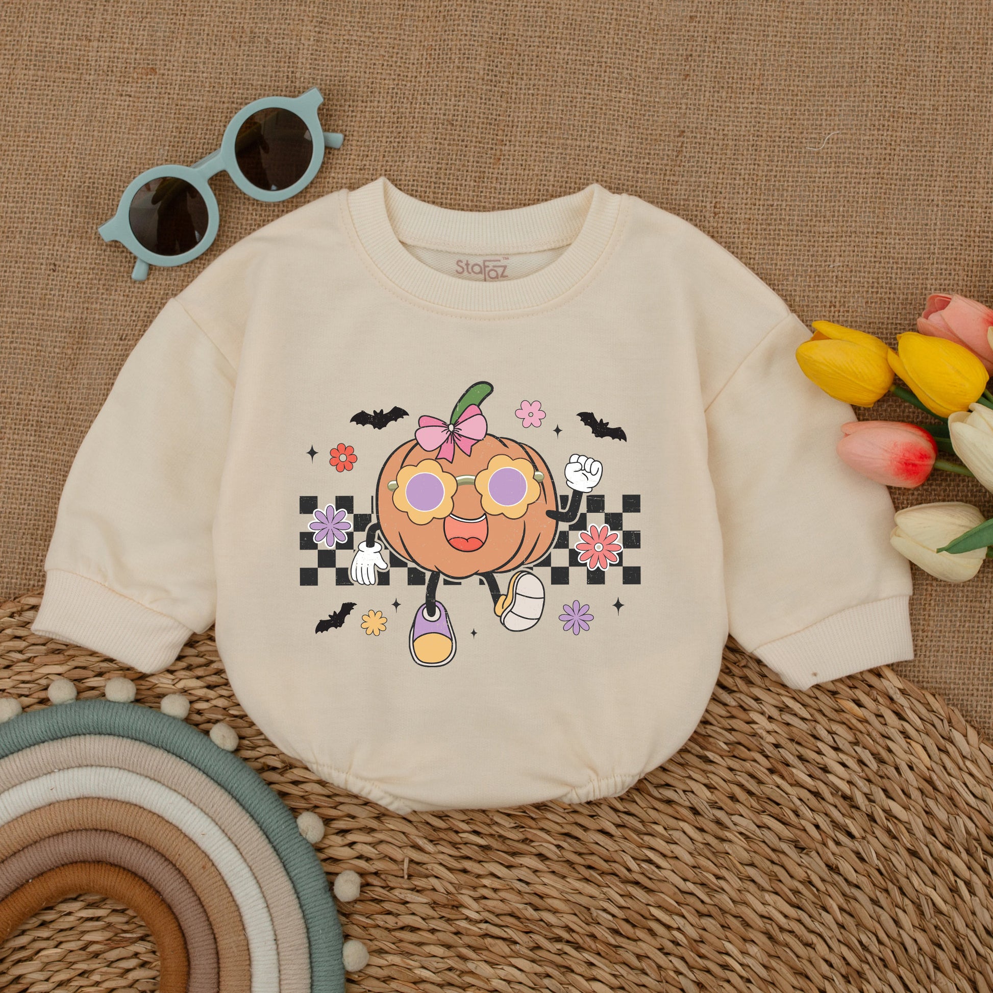 Retro Groovy Halloween Baby Romper – Cute Fall Baby Shower Gift  