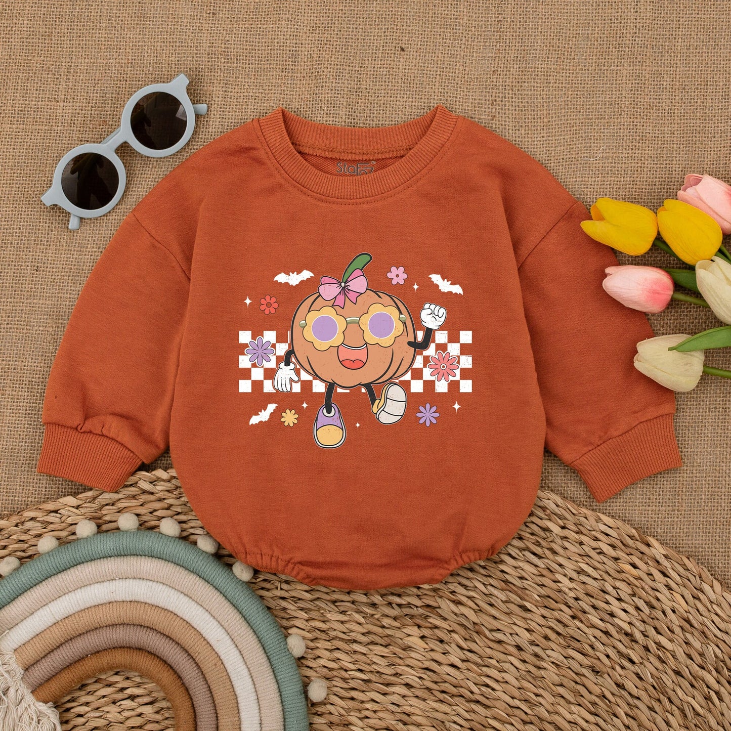 Retro Groovy Halloween Baby Romper – Cute Fall Baby Shower Gift  