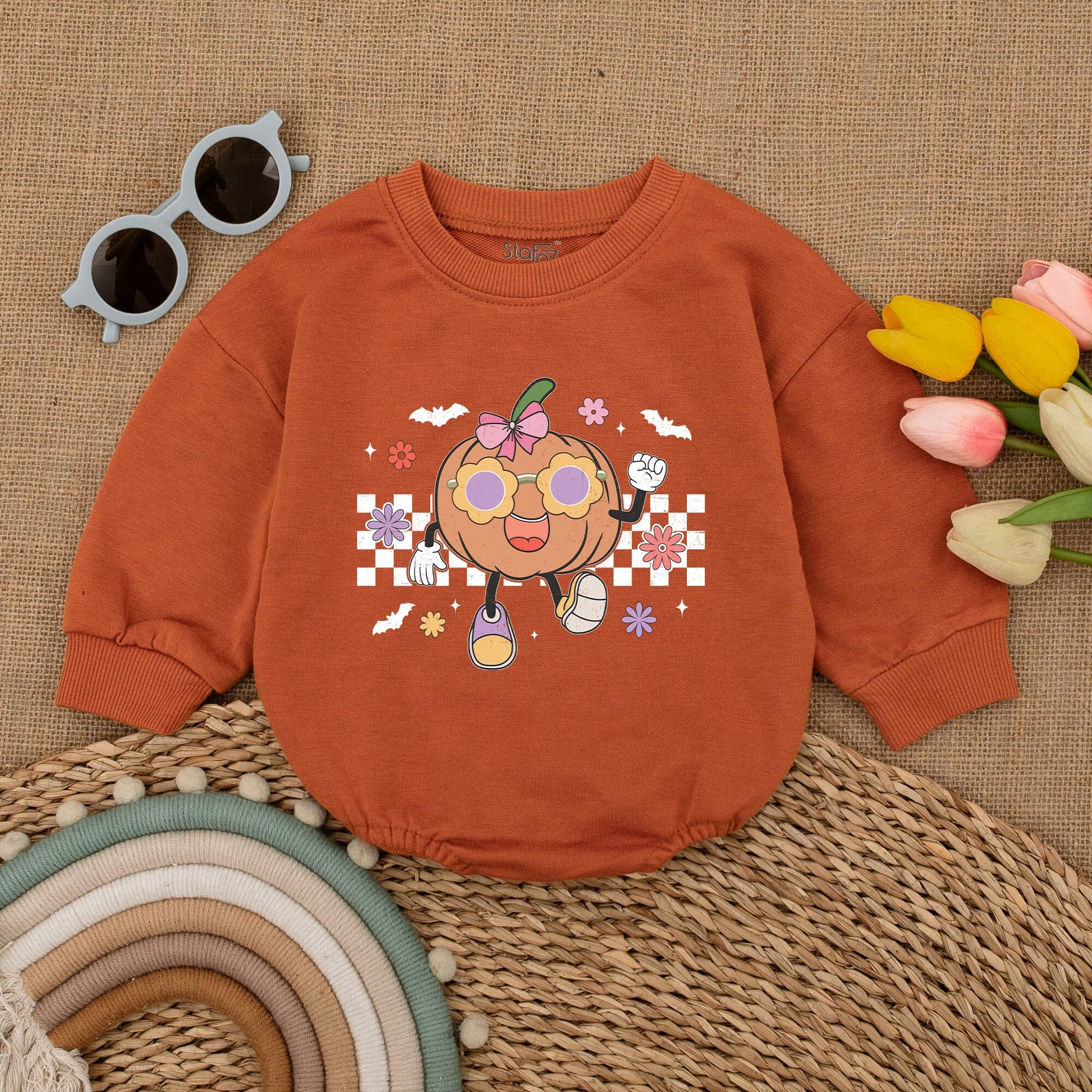 Retro Groovy Halloween Baby Romper – Cute Fall Baby Shower Gift  